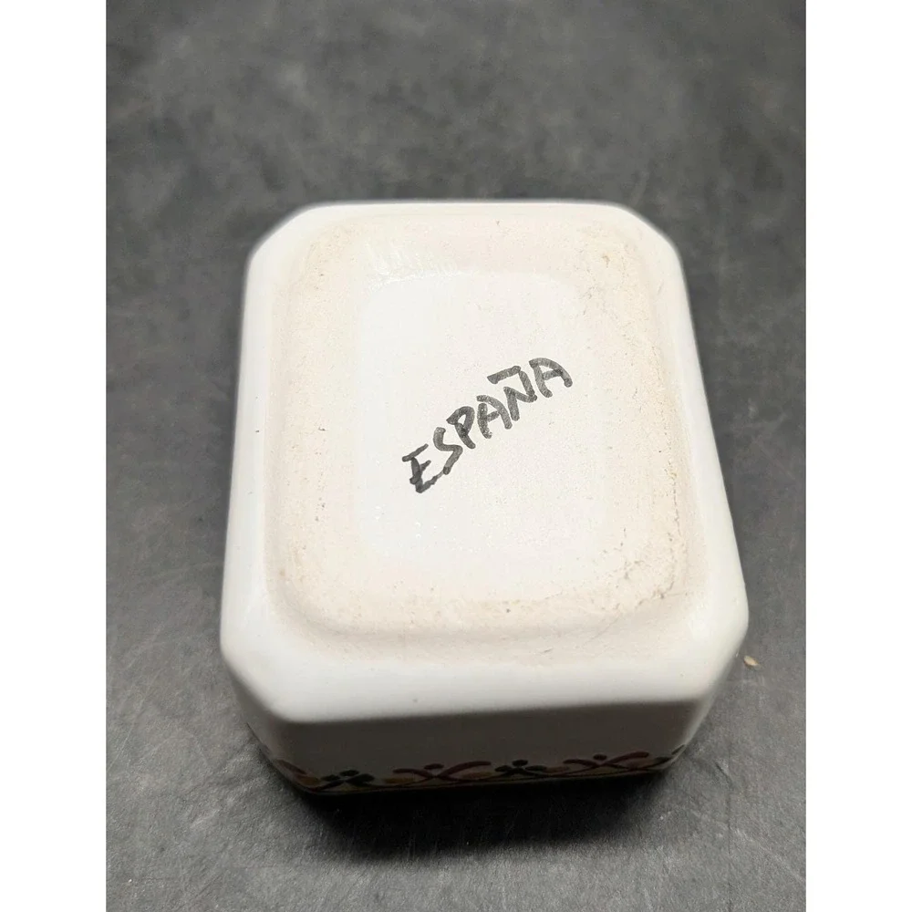 Vintage Spanish Hand Painted Ceramic Trinket Box Floral Folk Art Espana White 2